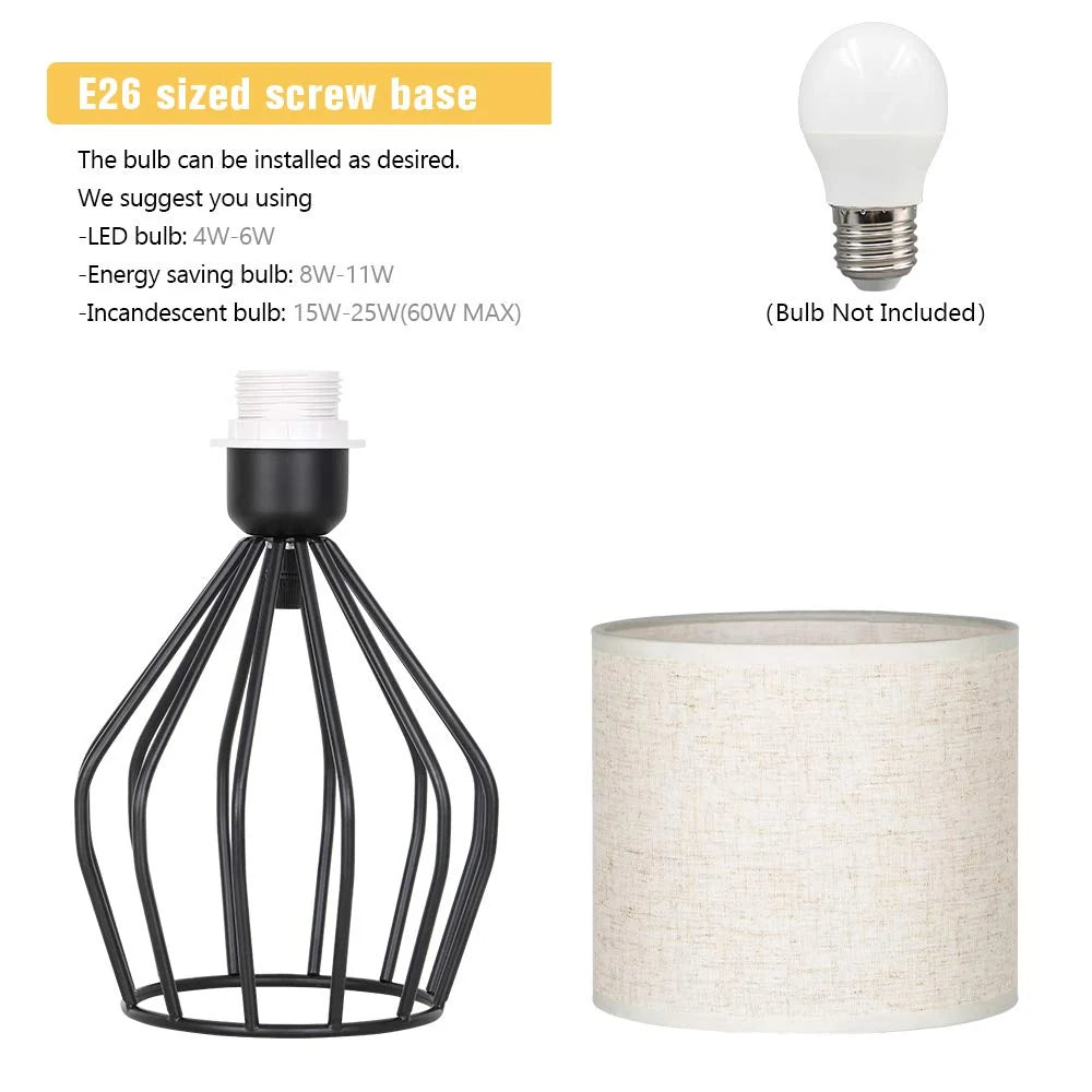 Table Lamp | Linen Shade & Black Metal Base