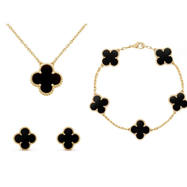 Jewelry Set | Mother Of Pearl Clover & 18K Gold-Plated | 3-Piece