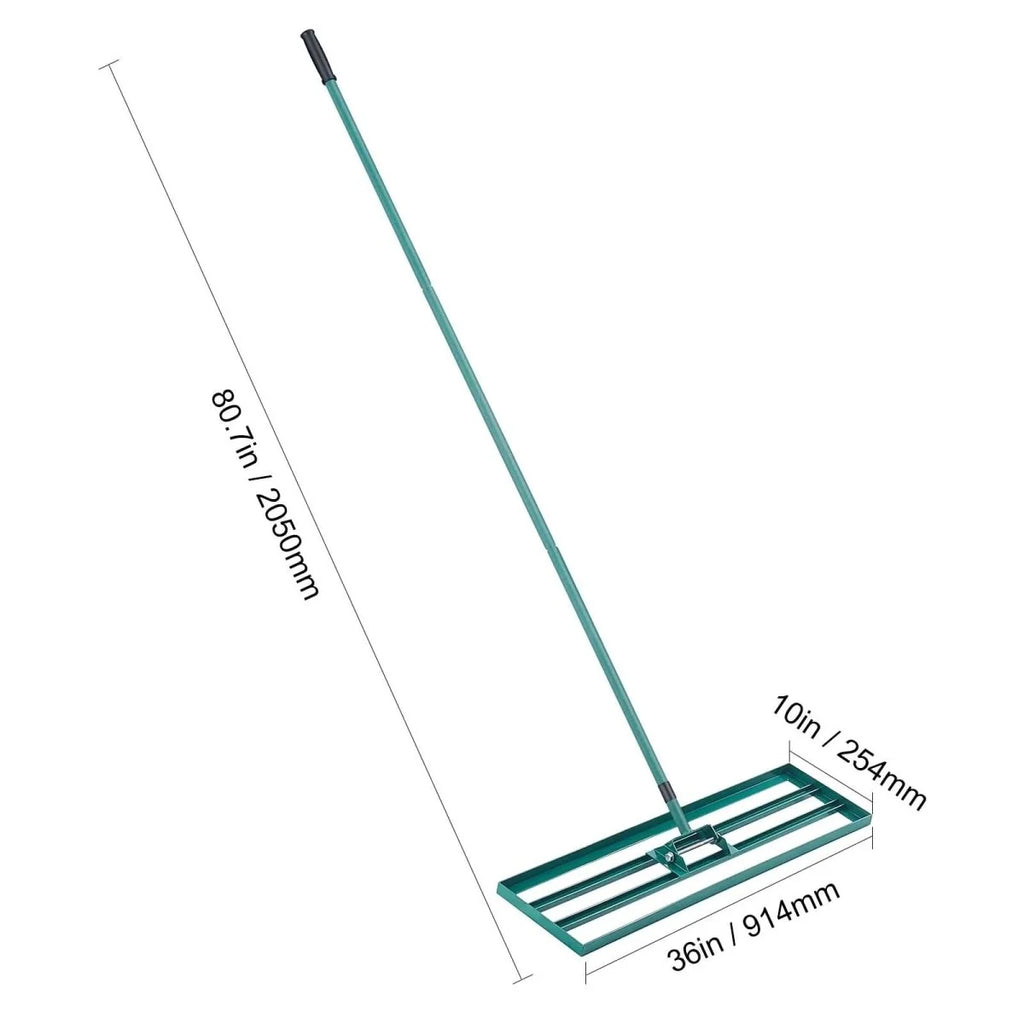 Lawn Leveling Rake | Wide Aluminum Base & Ergonomic Long Handle | 91 x 25 cm