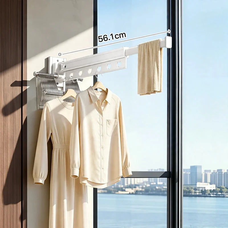 Clothes Drying Rod | Wall-Mounted Retractable Aluminum | Space-Saving