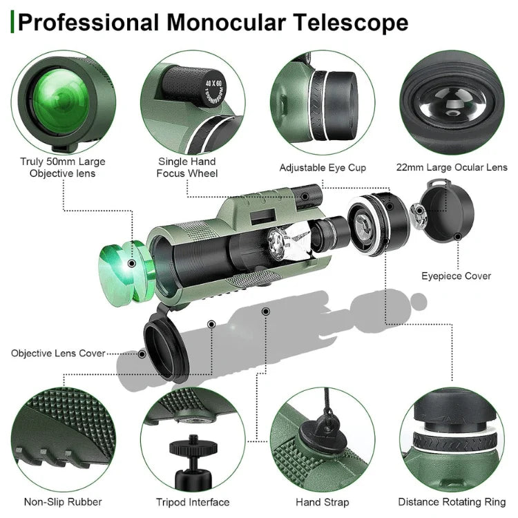 Monocular | Ultra-Zoom & Multi-Coated HD Glass | Smartphone Mount
