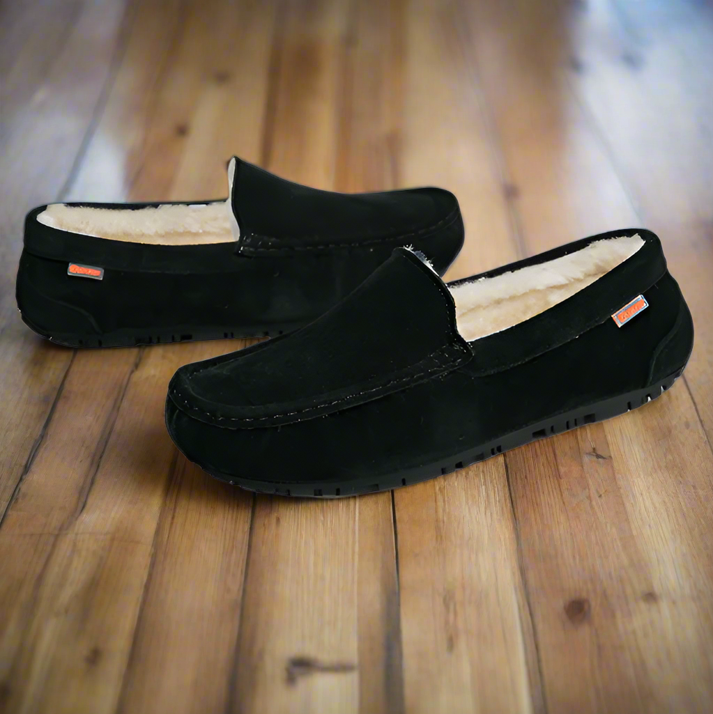 Moccasin Slippers | Sherpa-Lined & Non-Slip Rubber Sole | Vegan Suede