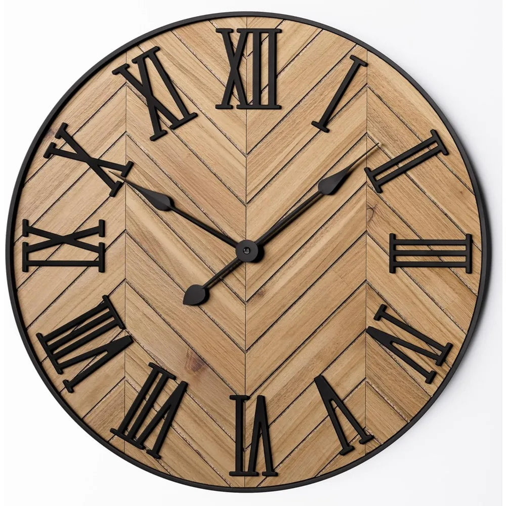 Wall Clock | Traditional Roman Numerals Wood & Metal | 30 cm
