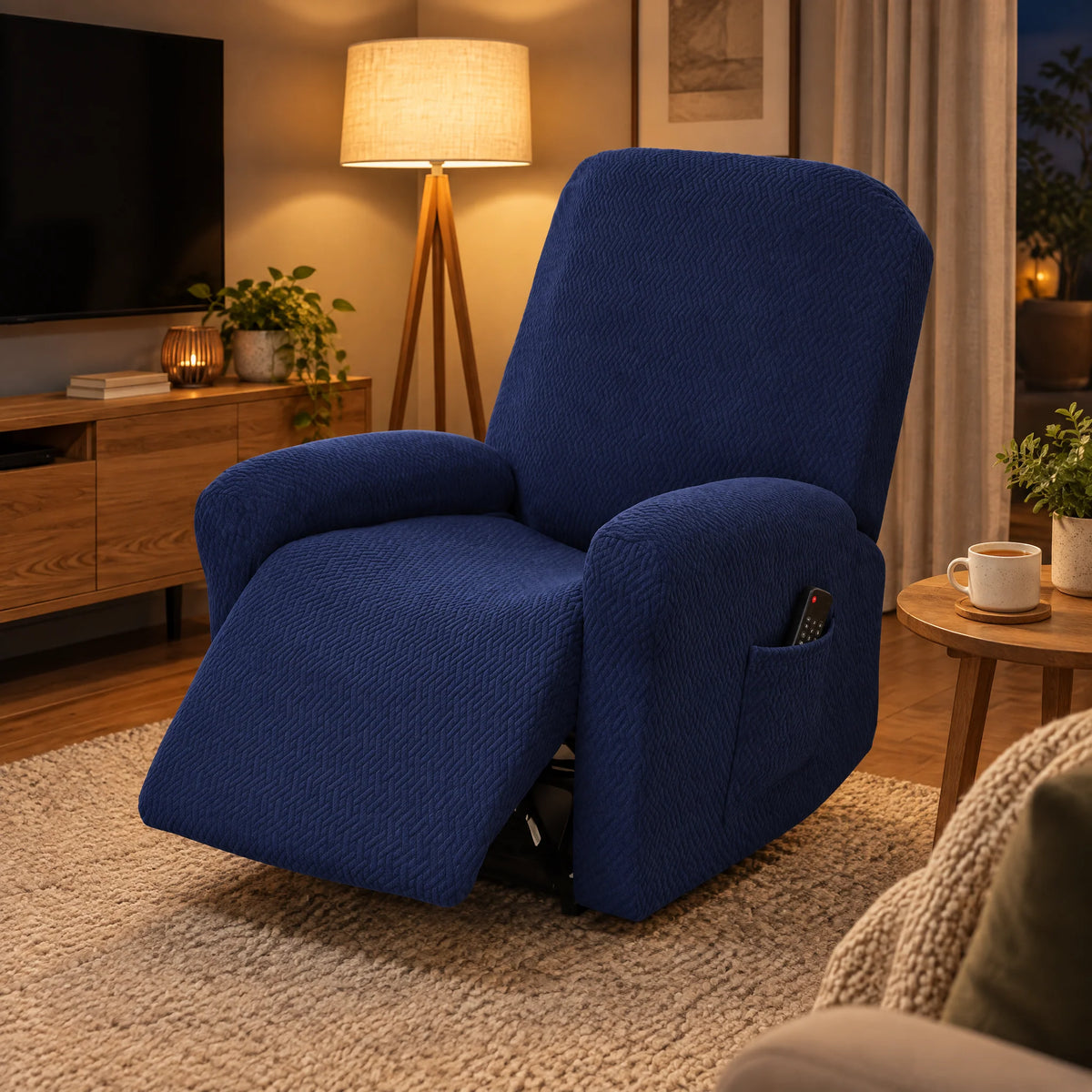 Recliner Cover | Stretch Fabric & Side Pocket | 4-Piece Set