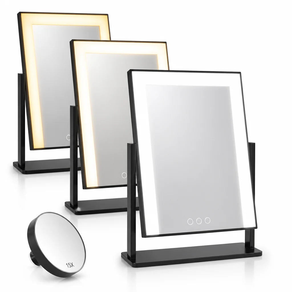 Makeup Mirror | Touch-Control LED Lighting | Removable 15× Magnifier