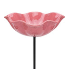 Bird Bath | Flower-Shaped Ceramic | Stable Metal Stake