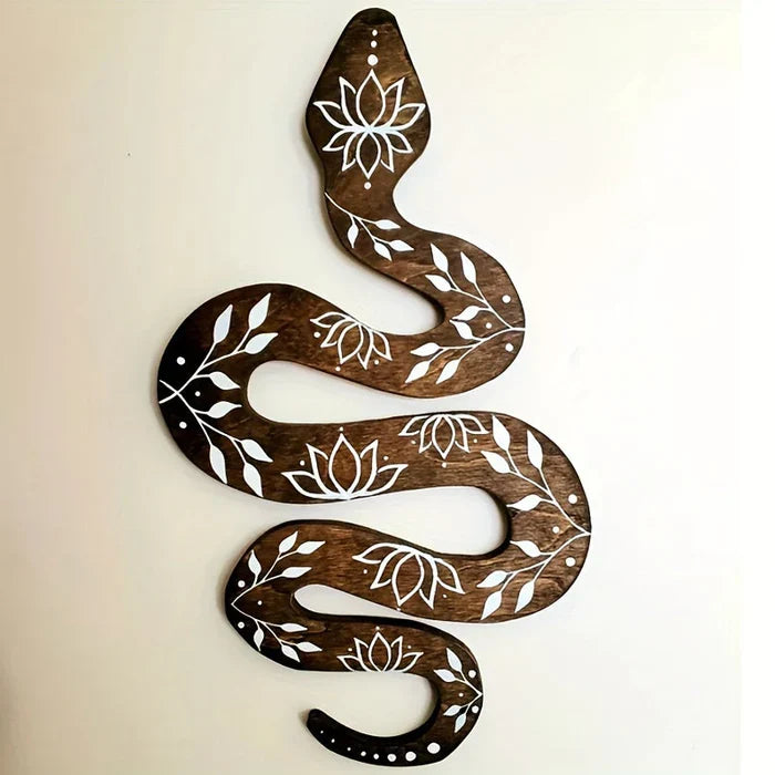 Snake Wall Art | Wood Lotus Motif