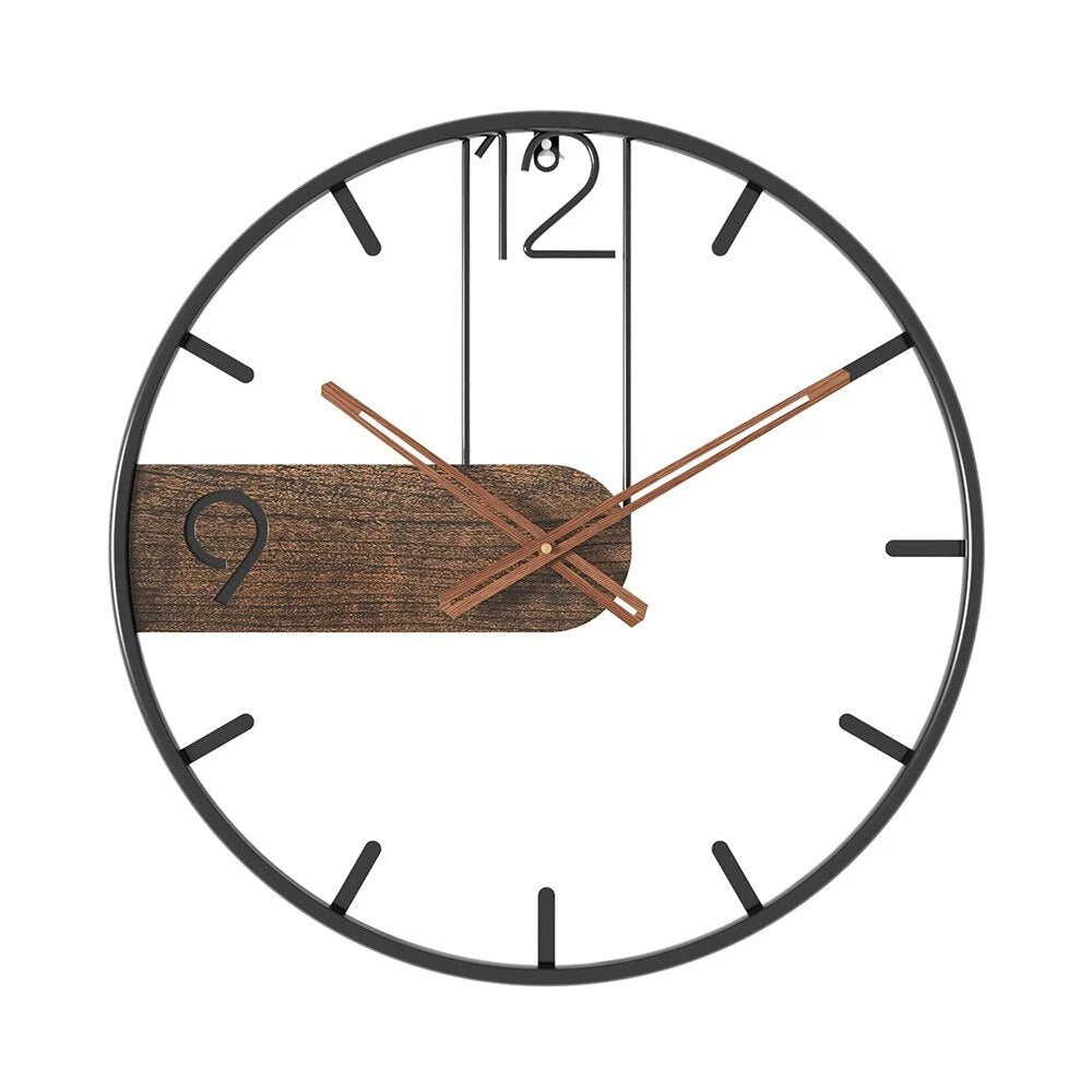 Wall Clock | Walnut Wood & Iron Frame Silent Quartz Movement