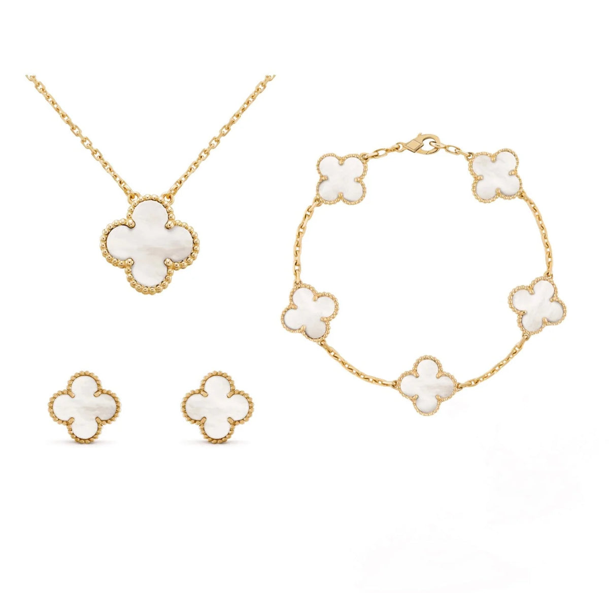 Jewelry Set | Mother Of Pearl Clover & 18K Gold-Plated | 3-Piece
