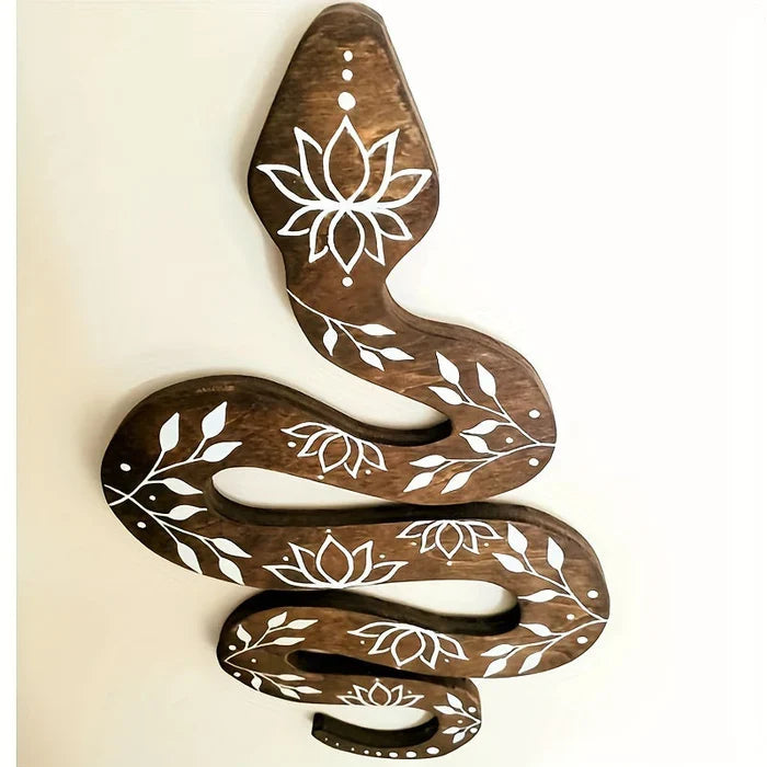 Snake Wall Art | Wood Lotus Motif