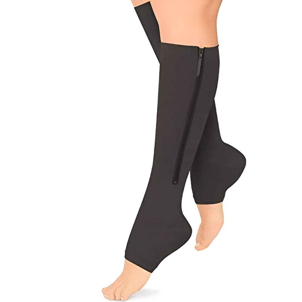 Compression Socks | Graduated 20-30 mmHg | Zippered Open Toe