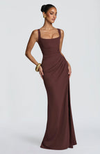 Maxi Dress | Draped Twill Corset Bodice | Adjustable Lace-Up Back