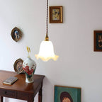 Pendant Light | Brass & Floral Glass Shade | 200 cm Cable