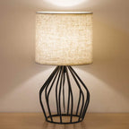 Table Lamp | Linen Shade & Black Metal Base