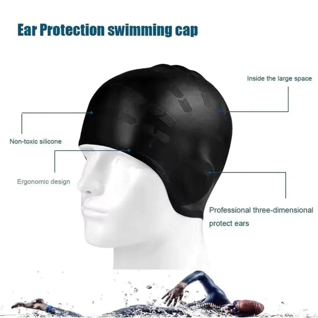 Swim Cap | Stretch Silicone & Built-In Ear Pockets | For Long Hair