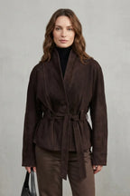 Women's Jacket | Suede-Look Double-Breasted | Belted