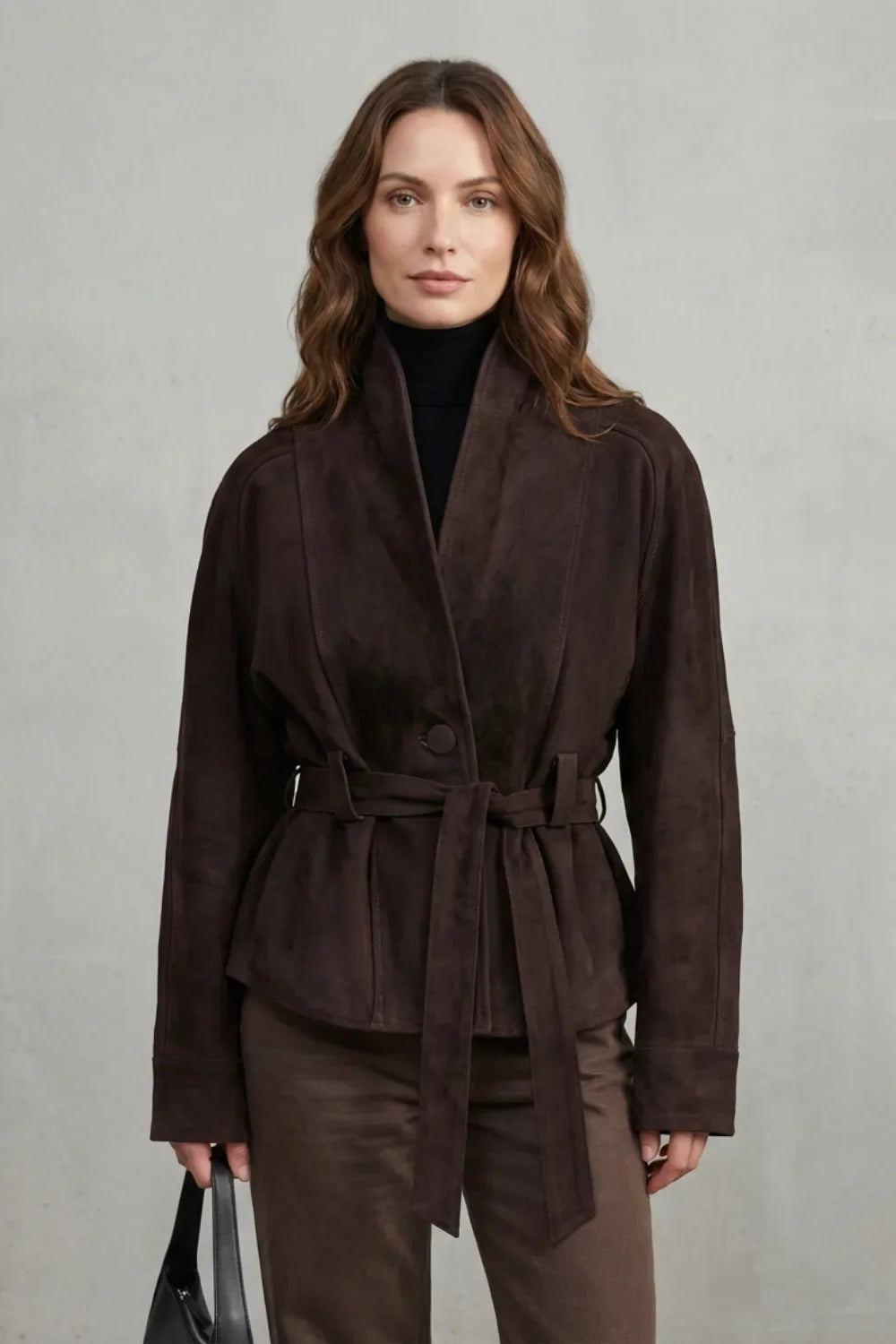 Women's Jacket | Suede-Look Double-Breasted | Belted