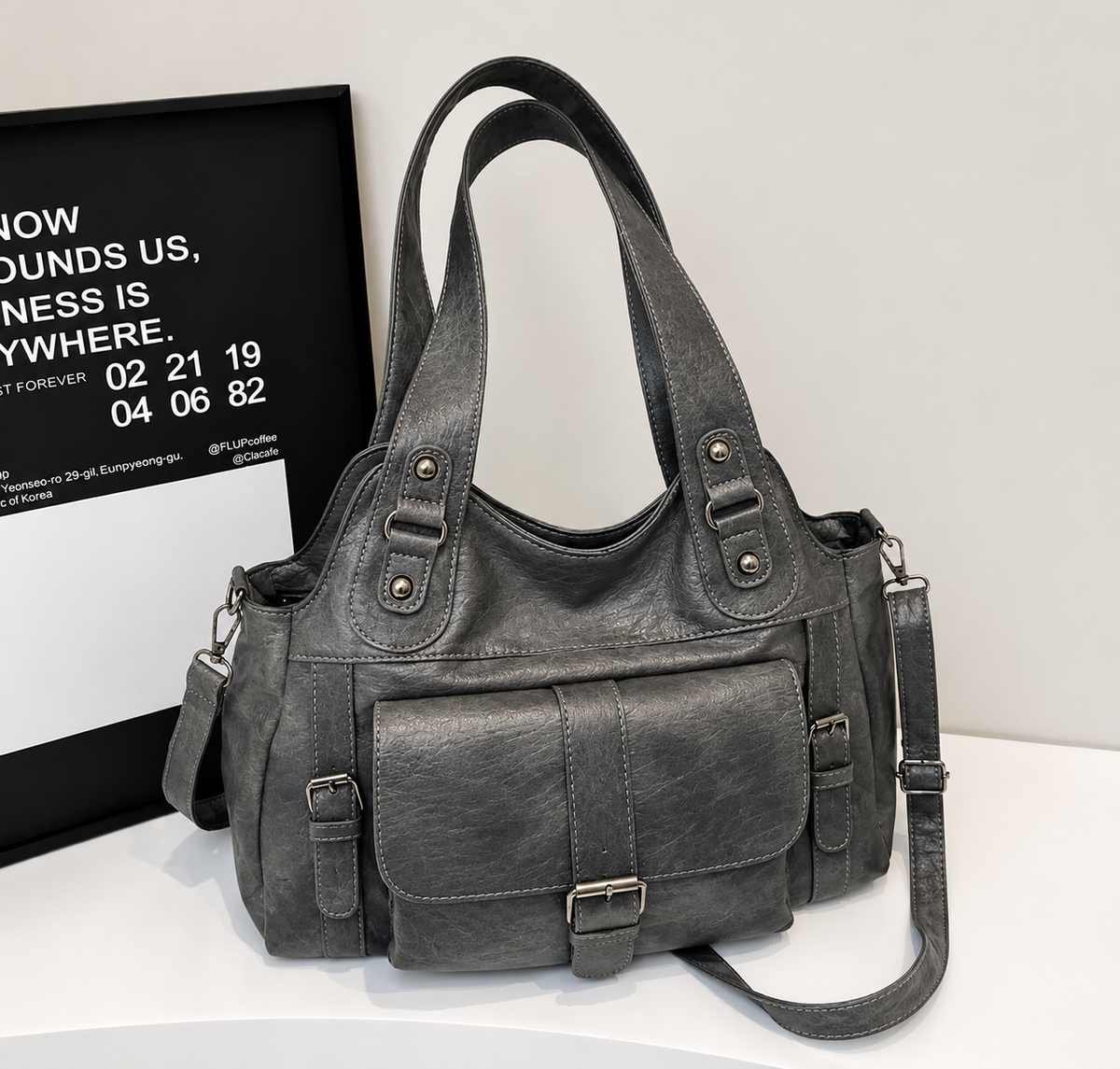 Tote Bag | Vintage Synthetic Leather | Multiple Pockets & Zip Closure