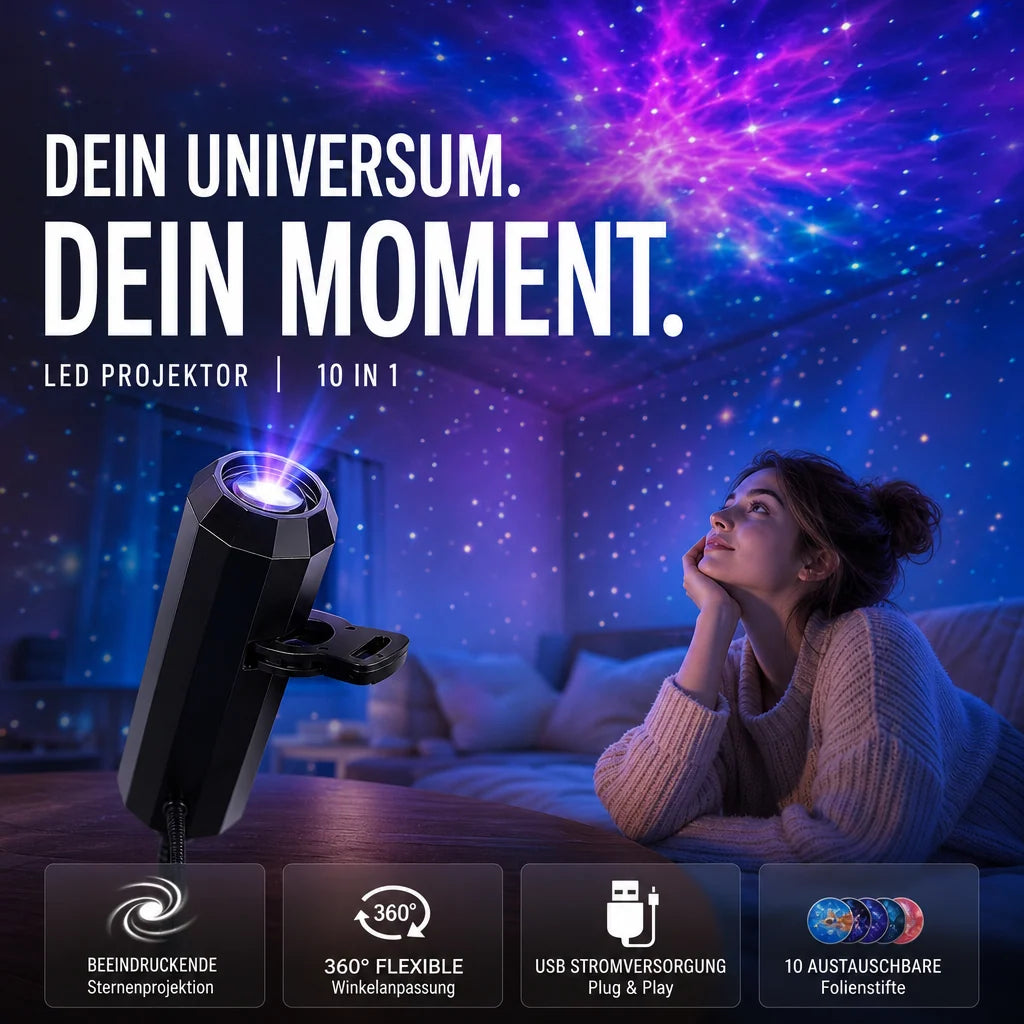 Star Projector | 10 Interchangeable Slides & Flexible USB Arm