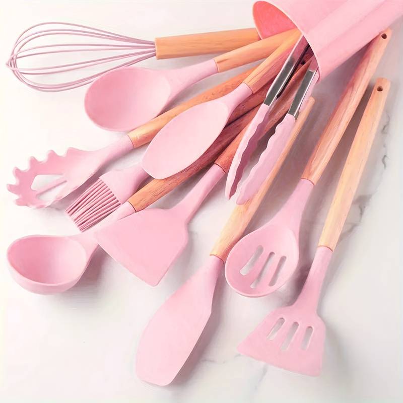 Kitchen Utensil Set | Heat-Resistant Silicone & Wooden Handles | 12-Piece