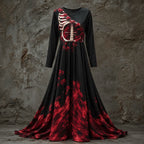 Halloween Dress | Skeleton Bodice & Rose Details | Long-Sleeved