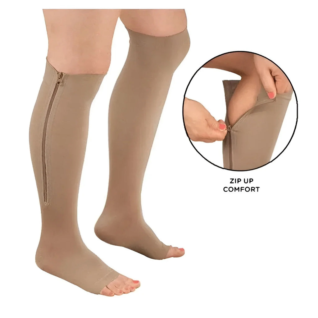 Compression Socks | Graduated 20-30 mmHg | Zippered Open Toe