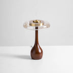 Table Lamp | Walnut-Tone Wood & Amber Glass | Warm LED Light
