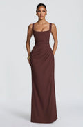 Maxi Dress | Draped Twill Corset Bodice | Adjustable Lace-Up Back