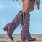 Knee-High Boots | Faux Suede Fringe Detail & Block Heel