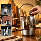 Utensil & Pot Lid Holder | Stainless Steel Drip-Catching Weighted Base