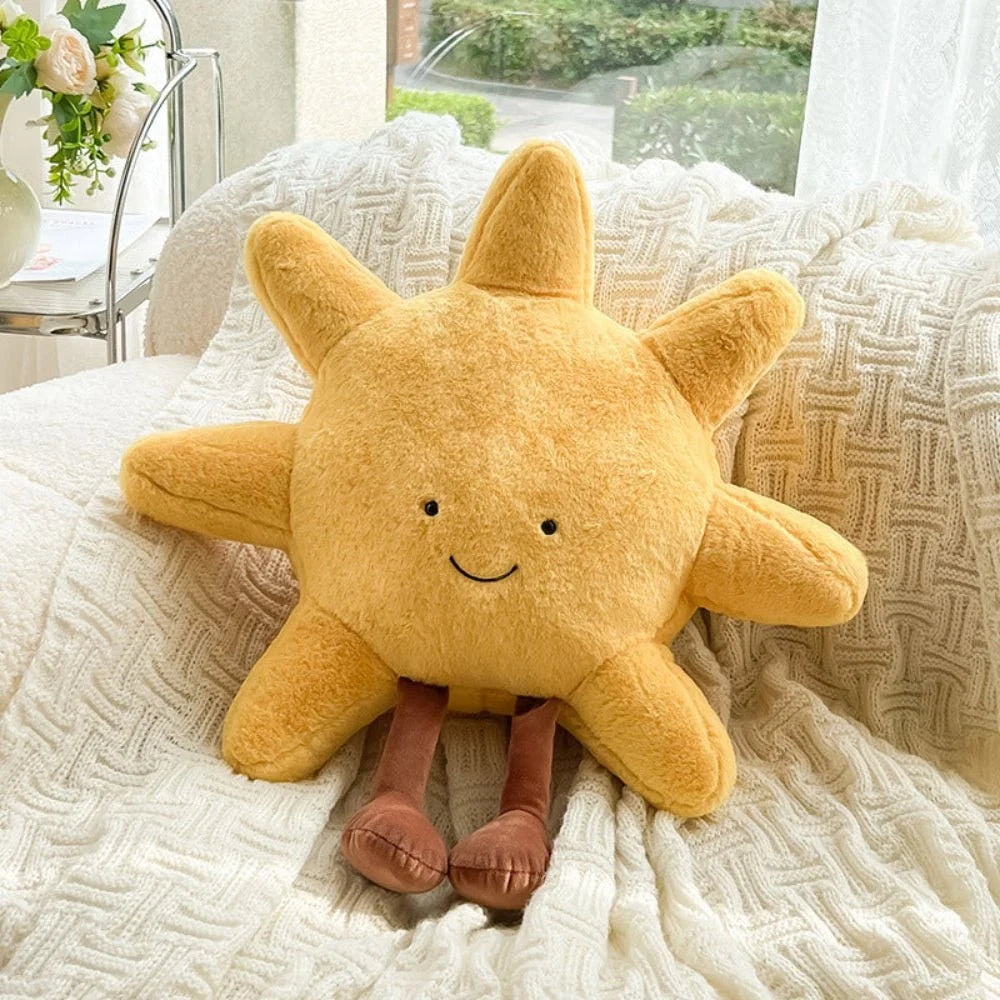 Throw Pillow | Soft Plush & Embroidered Face | Sun or Moon Design