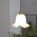 Pendant Light | Brass & Floral Glass Shade | 200 cm Cable