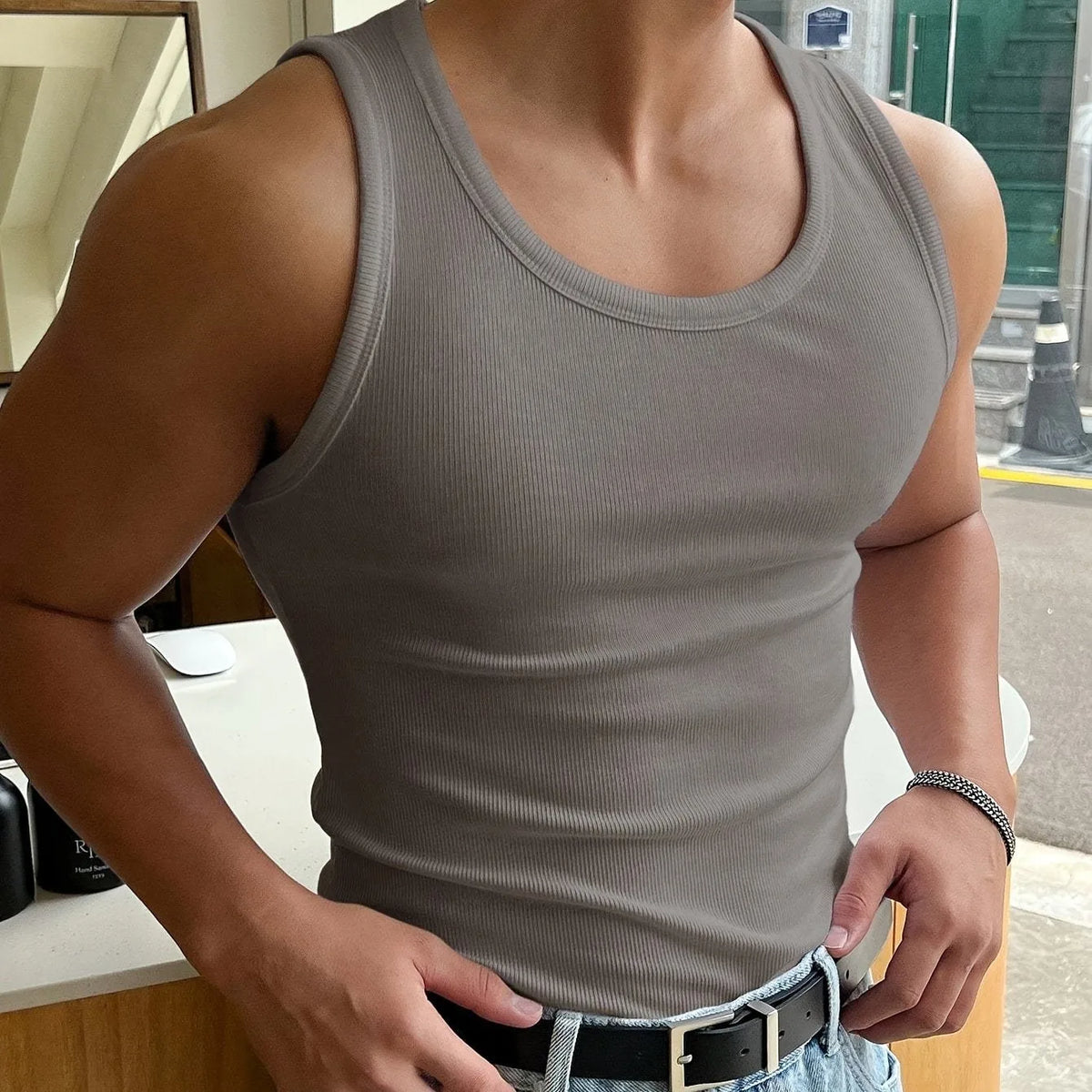 Tank Top | Slim Fit Ribbed | Sleeveless Round Neck