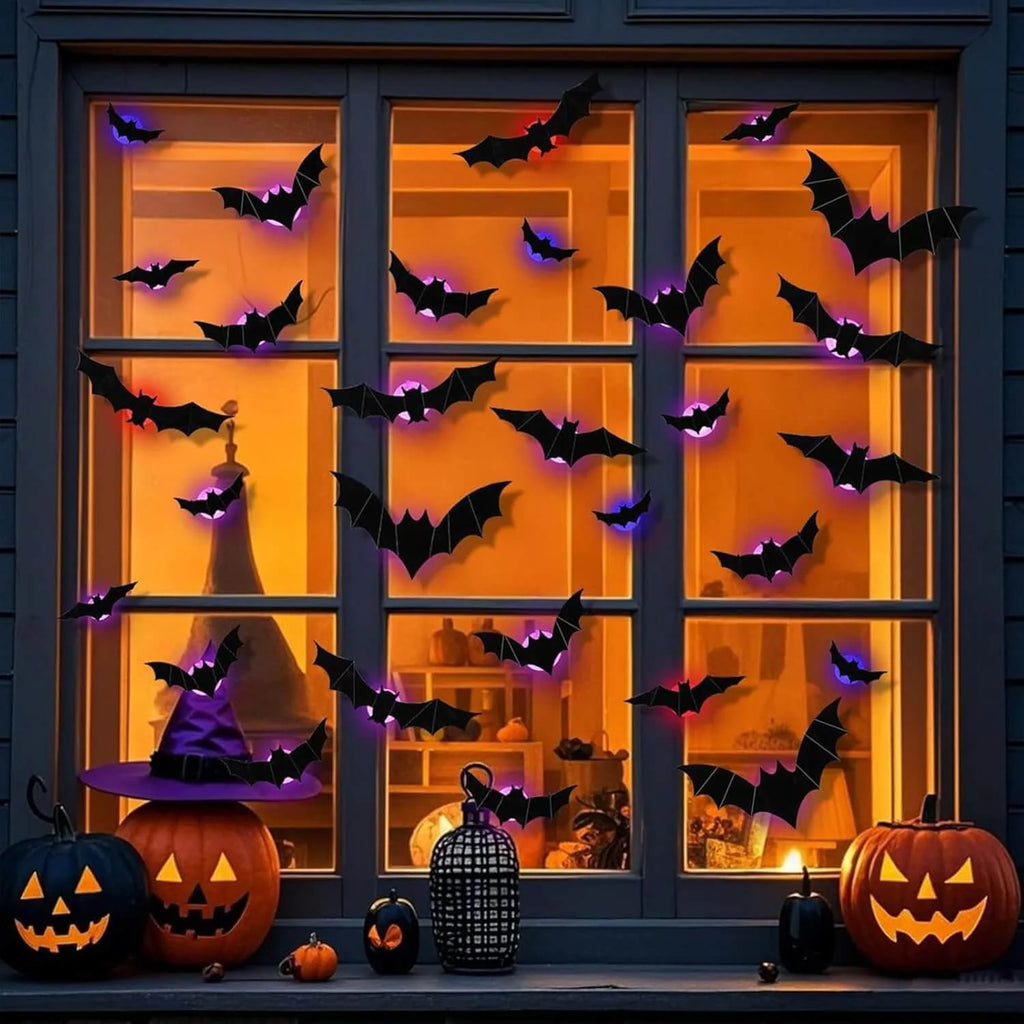 Wall Decor Set | Lighted 3D Bats, Spiders & Ghosts | 104-Piece