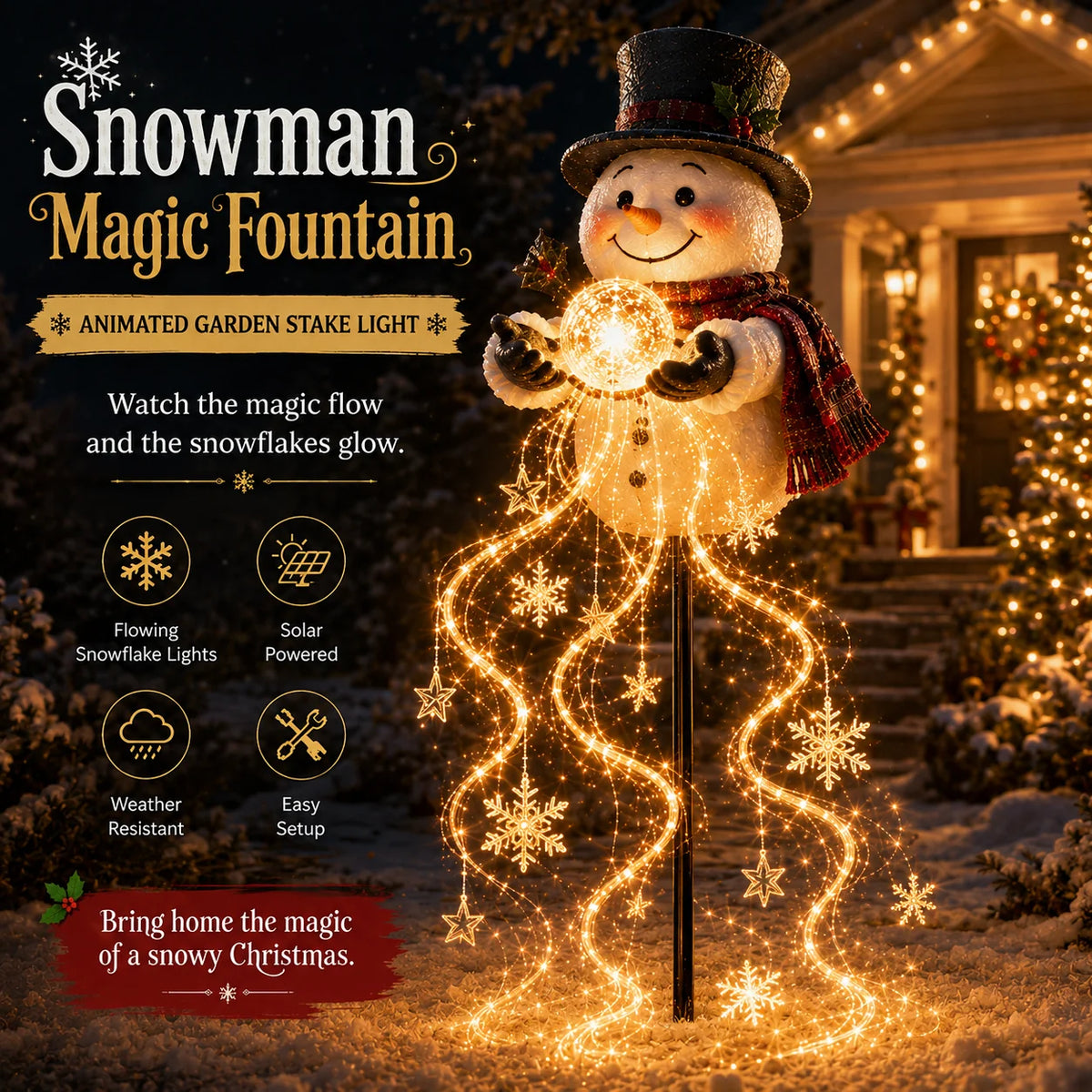 Solar Snowman Garden Light | Solar-Powered Cascading Lights | 50 Cm