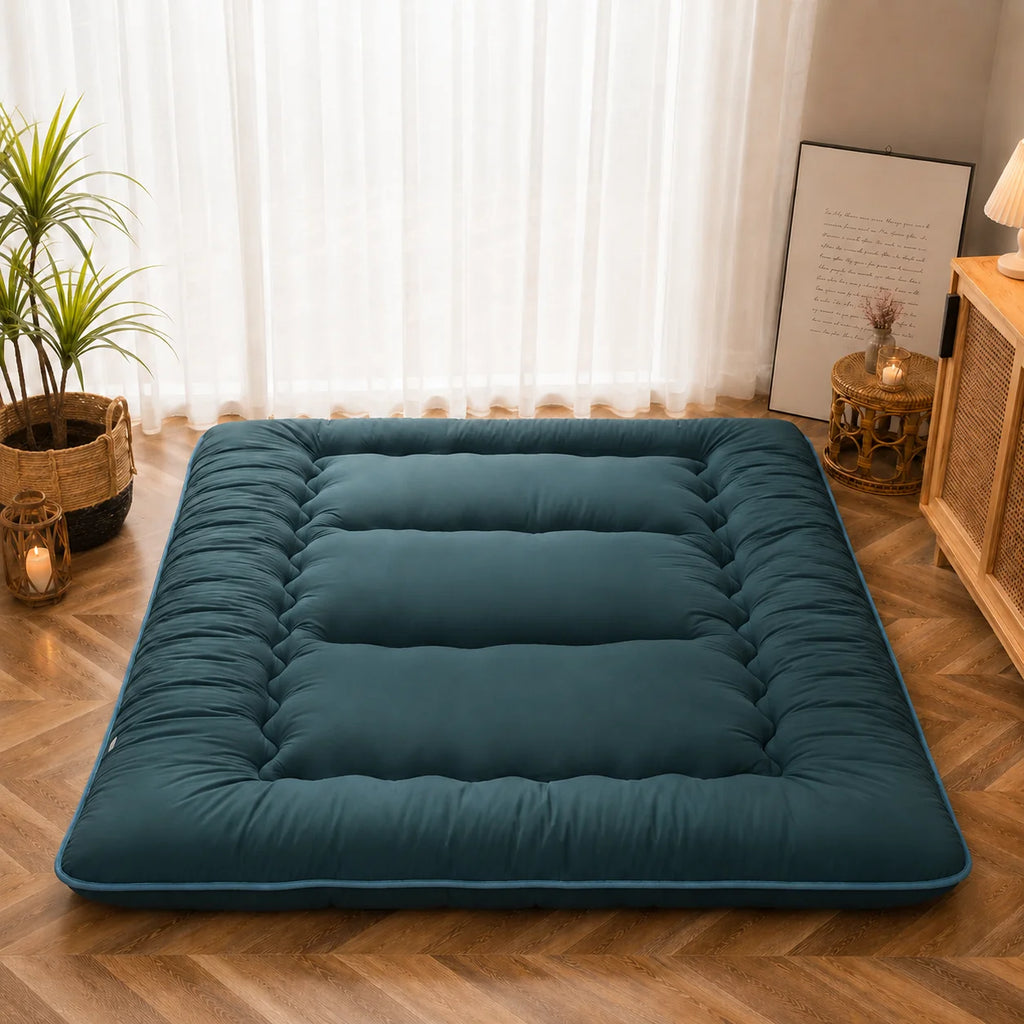 Japanese Futon Mattress | Quilted 4-Inch & Foldable | Washable Polyester