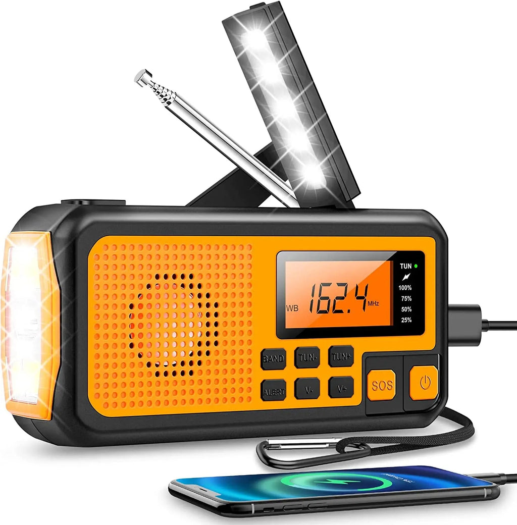 Emergency Radio | Solar & Hand-Crank Charging | SOS Alarm & LED Lights