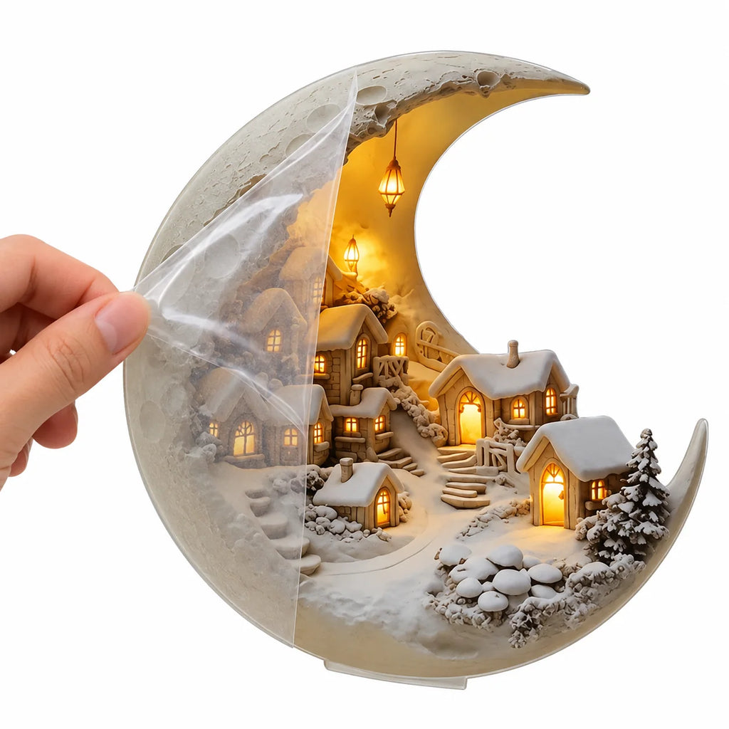 Winter Village Display | Acrylic Crescent Moon Design | 20 × 17 cm