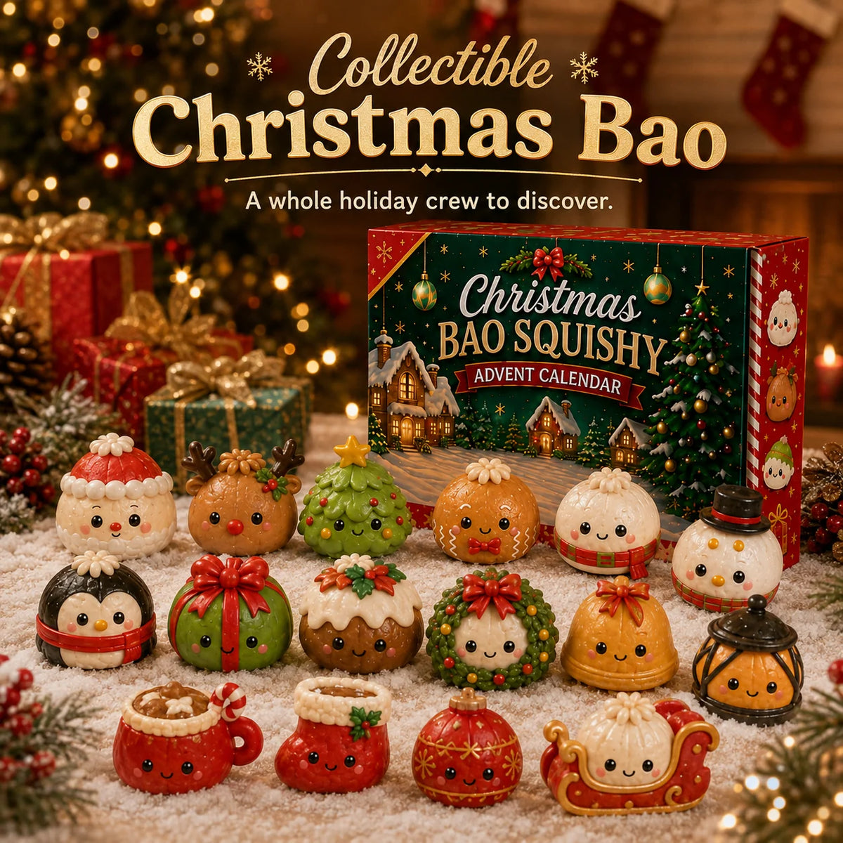 Advent Calendar | Soft Bao-Shaped Squishy Figures | 24-Day Christmas Countdown