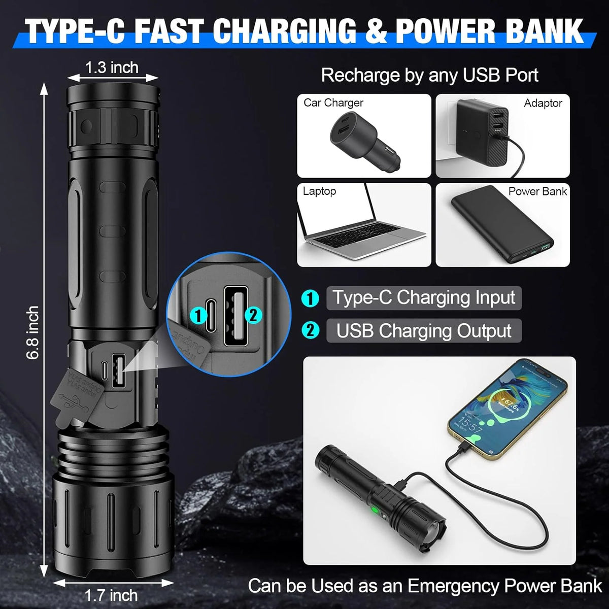 Tactical Flashlight | Ultra-Bright 100,000 Lumens & Power Bank