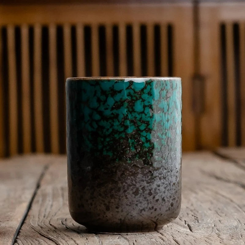 Ceramic Tea Cup | Japanese Handleless Crackle Glaze