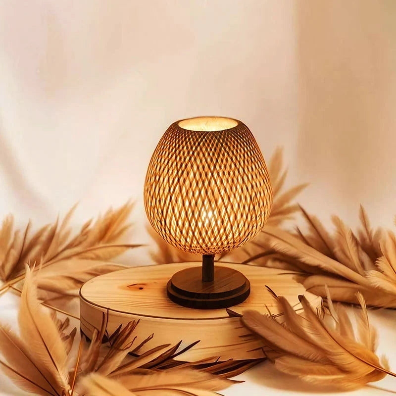 Bedside Lamp | Handwoven Rattan & Solid Wood | 1.8 m Cable