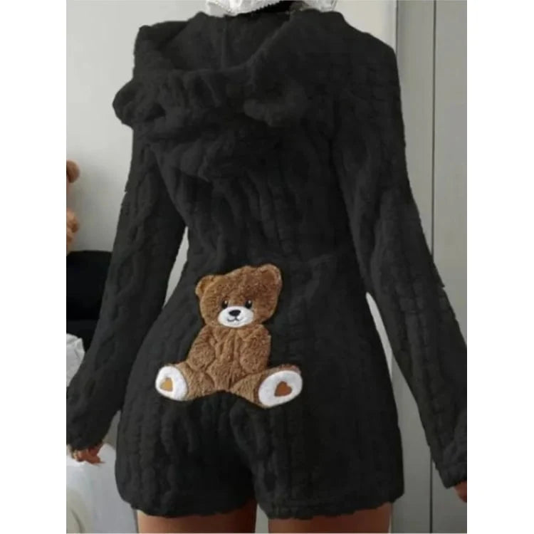 Fleece Romper | Plush Hood With Bear Ears | Front Zipper