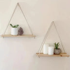 Hanging Wall Shelf | Rope-Supported & Wooden