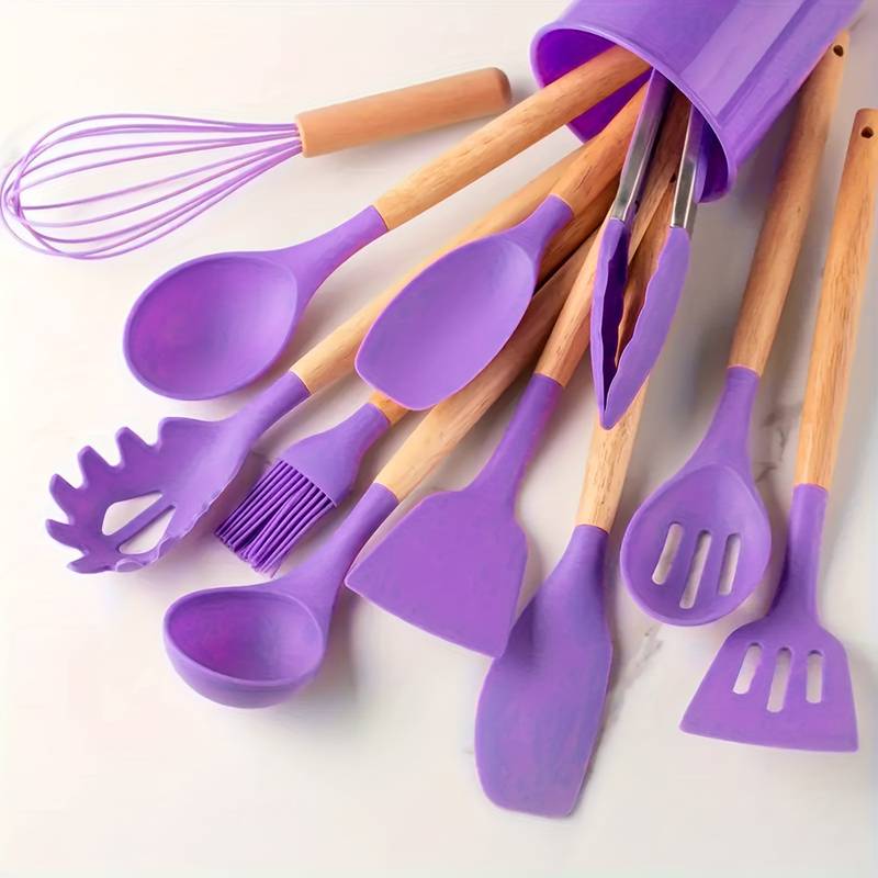 Kitchen Utensil Set | Heat-Resistant Silicone & Wooden Handles | 12-Piece