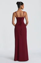 Maxi Dress | Draped Twill Corset Bodice | Adjustable Lace-Up Back