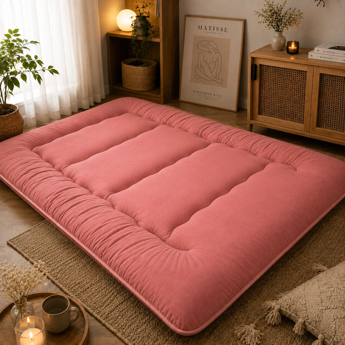 Japanese Futon Mattress | Quilted 4-Inch & Foldable | Washable Polyester