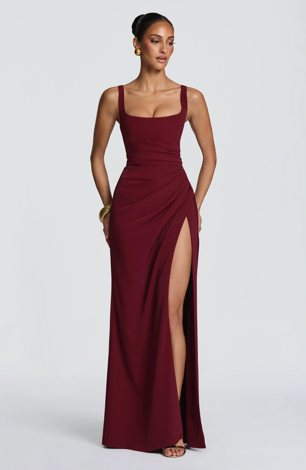 Maxi Dress | Draped Twill Corset Bodice | Adjustable Lace-Up Back