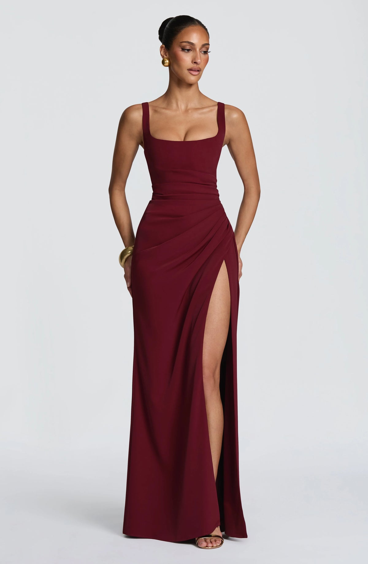 Maxi Dress | Draped Twill Corset Bodice | Adjustable Lace-Up Back