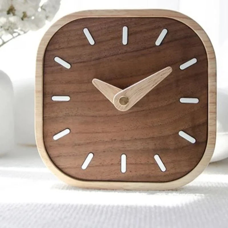Table Clock | Square Wooden Design & Silent Movement
